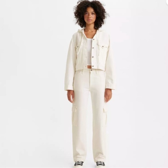 Levi's 94 Baggy Silvertab Loose Fit Straight Leg White Cargo Jeans NWT Size 30 - Picture 4 of 14